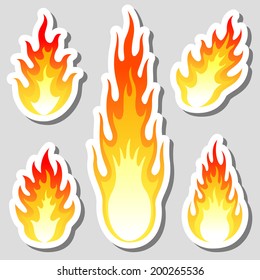 Fire flame stickers set