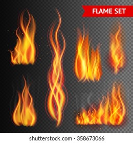 Fire Flame Strokes Realistic Isolated On Transparent Background Vector Illustration