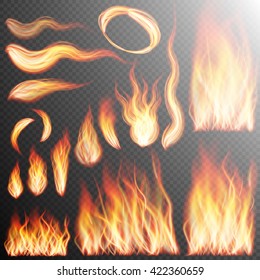 Fire flame strokes realistic isolated on transparent background. EPS 10 vector file included