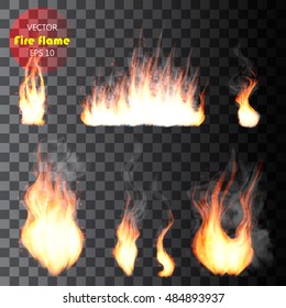 Fire flame strokes realistic isolated on transparent background vector illustration