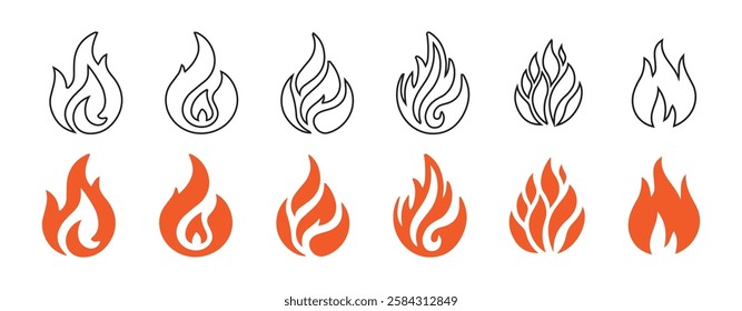 Fire flame symbol. Concept flame fire icon. Bonfire silhouette logotype. Fire sign and symbol. Vector illustration EPS 10