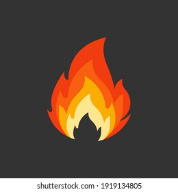 Fire flame symbol. Flame flat style icon isolated on dark background. Vector illustration EPS 10