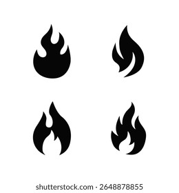 Fire Flame Symbol Set - Minimalist Black Vector Icons