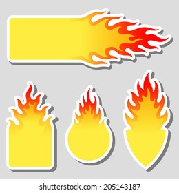 Fire, flame tag label set