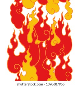 The fire. Flame tongues on a white background. Vector seamless pattern.