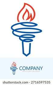 Fogo chama tocha enrolamento bobina forma vetor logotipo arte