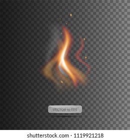 Fire flame. Transparent light effect. Bright fire icon. Isolated. Vector.