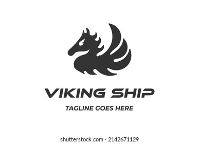 Fire Flame Tribal Horse Stallion Dragon Wings for Viking Ship Logo Design Vector