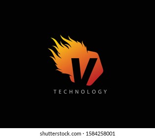 Fire Flame V Letter Logo Icon 