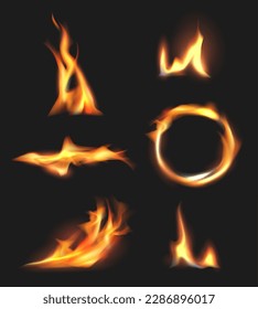 Fire flame. Various shapes of fire hot explosion of flames decent vector realistic templates