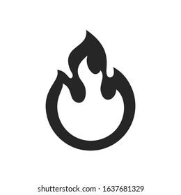 Fire flame vector black line sign symbol. Flammable warning or spicy food label with burning hot fire flame icon