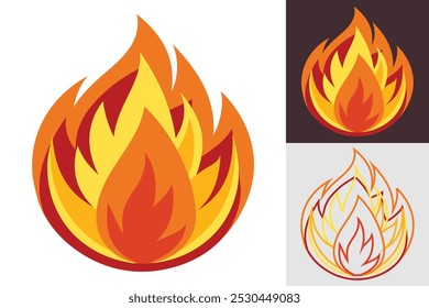 Ícone Vetor de fogo e chama. Logotipo de silhueta Bonfire - Conceito de estilo plano para a ilustração de chama e fogo