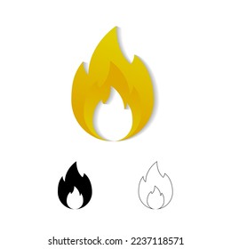 Fire flame vector icon on white background. Hot flame energy Vector illustration, the flame in an abstract style, Fire sign, Bonfire silhouette, burn symbol vector template.