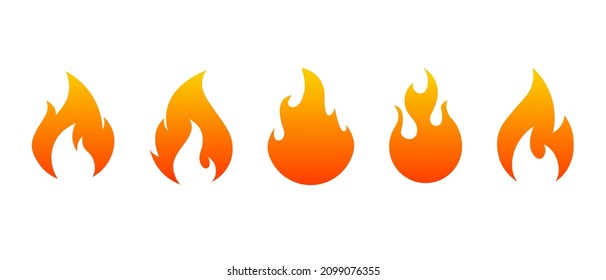 Fire flame vector icon set. Color bonfire symbol collection