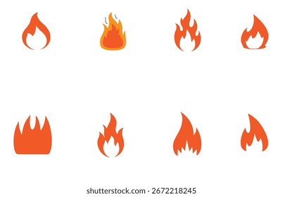 Fire Flame Vector Icons Collection ,Set of fire flame vector icons in orange color, isolated on white background, ideal for heat, energy, and burning concept designs.