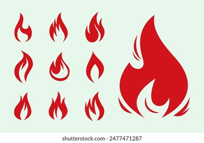 Fire flame, vector icons Fire and flames outline icon set. Contour bonfire, linear flaming elements. Hand drawn fire flame vector illustration