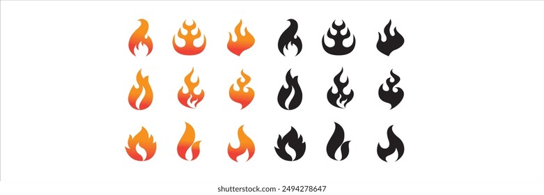 Iconos vectoriales de llamas de fuego. Insignia de llama. Ignorando bordes y líneas. Ilustración vectorial estándar.