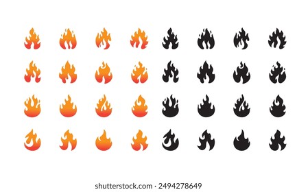 Fire flame vector icons. Flaming badge. Igniting border and lines. Stock vector illustration.