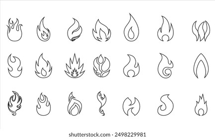 Vektorsymbole der Feuerflamme. Flammenabzeichen. Rahmen und Linien werden gezündet. Stockvektorgrafik.