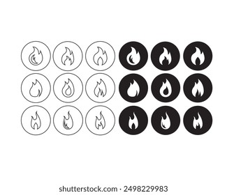 Fire flame vector icons. Flaming badge. Igniting border and lines. Stock vector illustration.