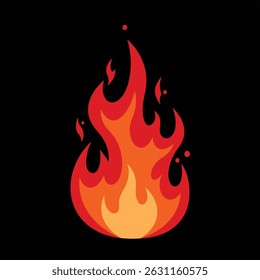 Fire flame vector illustration. High quality fire emoticon isolated on black  background