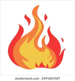 Fire flame vector image, yellow orange red flame clip art isolated on white background, fiery flame illustration, cartoon bonfire clipart, bright fireball vector