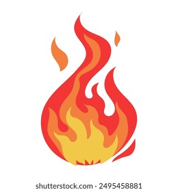 Fire flame vector image, yellow orange red flame clip art, isolated on white background, fiery flame illustration, cartoon bonfire clipart, bright fireball vector
