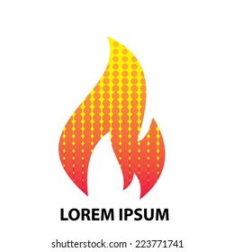 Fire Flame vector logo design template. Tongues of flame creative icon. Sport symbol abstract. Halftone dots 
