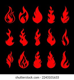 Fire flame vector set. Red fire silhouette symbols.