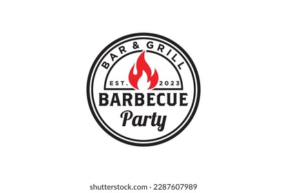 Fire Flame Vintage Retro BBQ Grill, Barbecue, Barbeque Label Stamp Logo design template