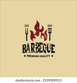 Fire Flame Vintage Retro BBQ, Special BBQ, Barbeque Label Stamp Logo design vector illustration