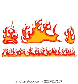 Fire flame, warning signs of flammable objects. Colorful templates for burning building, vector hot set, Vector illustration of Flame Burn Concept Flat Design Style