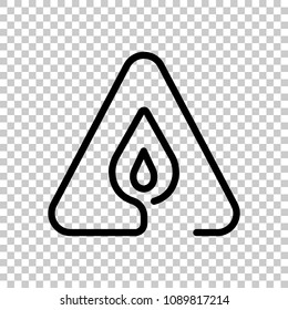 fire flame in warning triangle. linear symbol with thin outline.