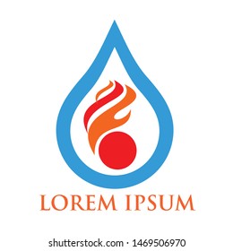 Fire flame in a water drop logo design vector template. Creative droplet burn logotype concept icon. Editable vector image