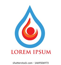 Fire flame in a water drop logo design vector template. Creative droplet burn logotype concept icon. Editable vector image