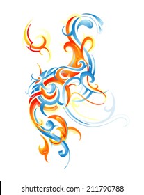 Fire flame and water splash fusion together