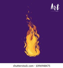 Fire flame watercolor vector drawing on deep purple background