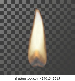 Fire flame with wick, candle flame isolated on transparent background. 3d Vector realistic illustration of candles light, Design for fire illumination birthday party, celebration, memorial day