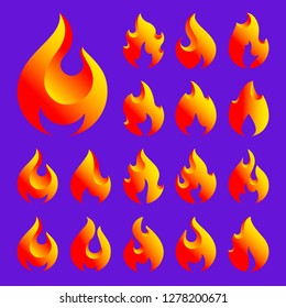 Fire flames 3d set, trendy colored vector set icons