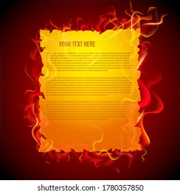 Llamas de fuego alrededor del espacio para invitación, publicidad, comercial o anuncio de fondo rojo