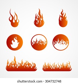 Fire flames, big set icons, vector illustration