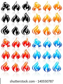 Fire flames, big set new icons