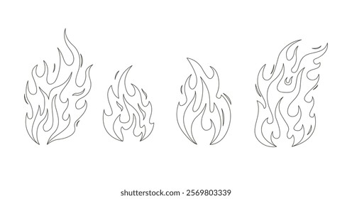 Fire flames black line icon, bofire, flaming elements, Burning fireball signs