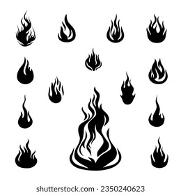 Fire, flames or bonfire icons,  contemporary minimalist design, vector illustration