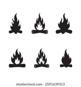 fire flames burning icons set black silhouette vector flat design illustrations 