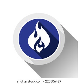 Fire flames, button with shadow in circle shape
