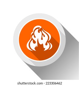 Fire flames, button with shadow in circle shape