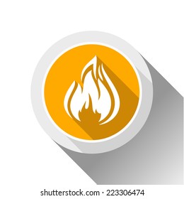 Fire flames, button with shadow in circle shape