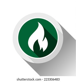 Fire flames, button with shadow in circle shape