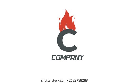 fire flames C red letter alphabet logo icon design with LIGHT BLACK color for business and company
